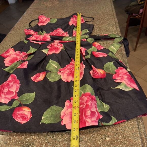 JESSICA HOWARD Sz 6  Flutter-Sleeve Black /pink  Floral Fit & Flare Short Dress - Picture 9 of 12